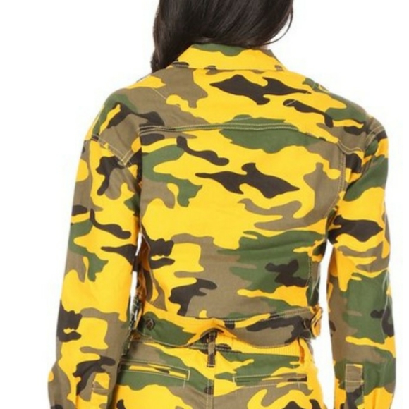 Mustard camo denim crop jacket junior large - Picture 6 of 13
